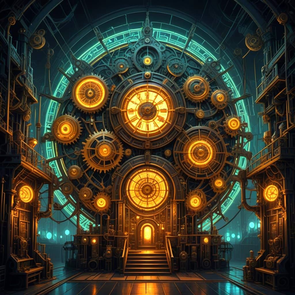 Ethereal Clockwork Factory in Steampunk Style