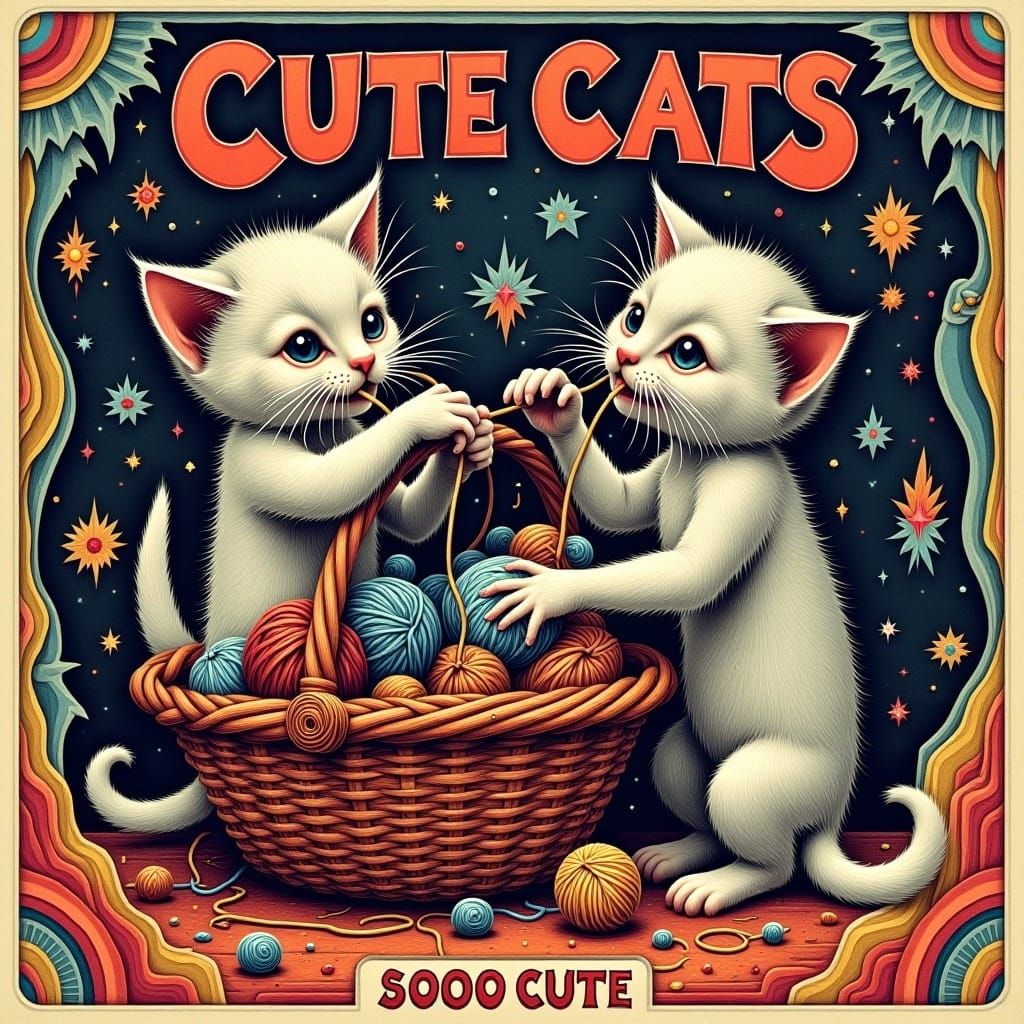 Psychedelic Rock Album Art with Cute Kittens