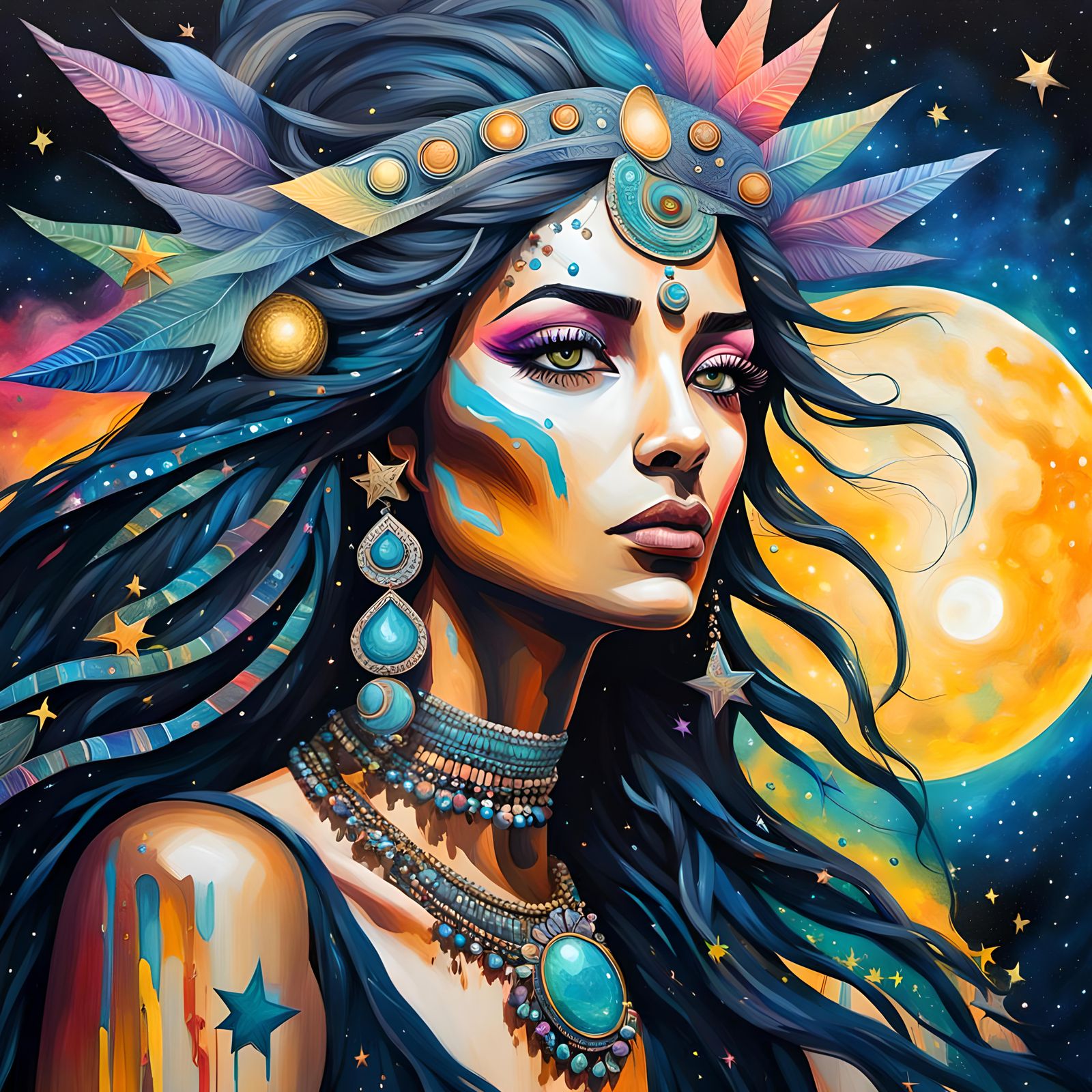 Annunaki Goddess in Double Exposure Graffiti Art