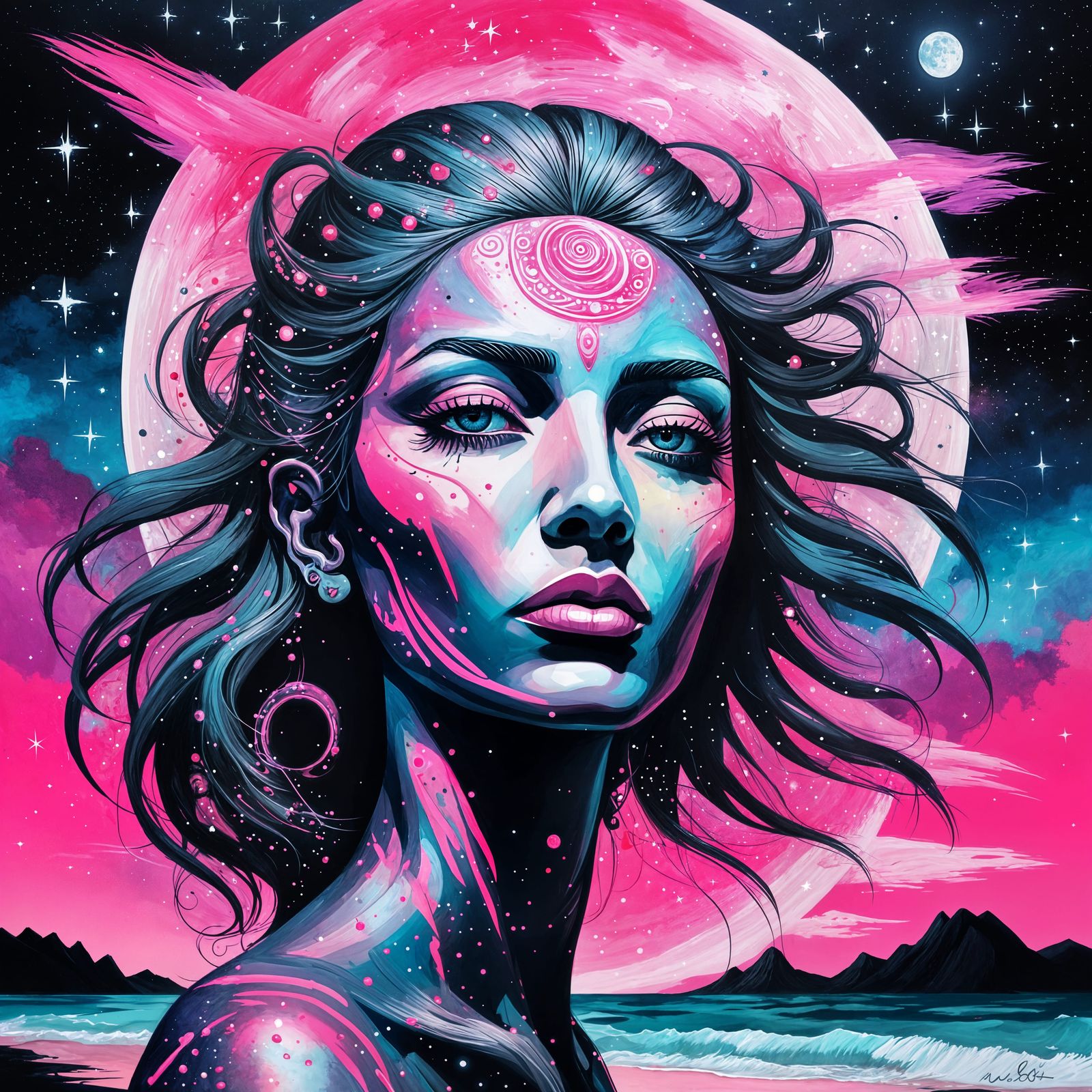 Annunaki Goddess in Meteor Shower: Graffiti Art