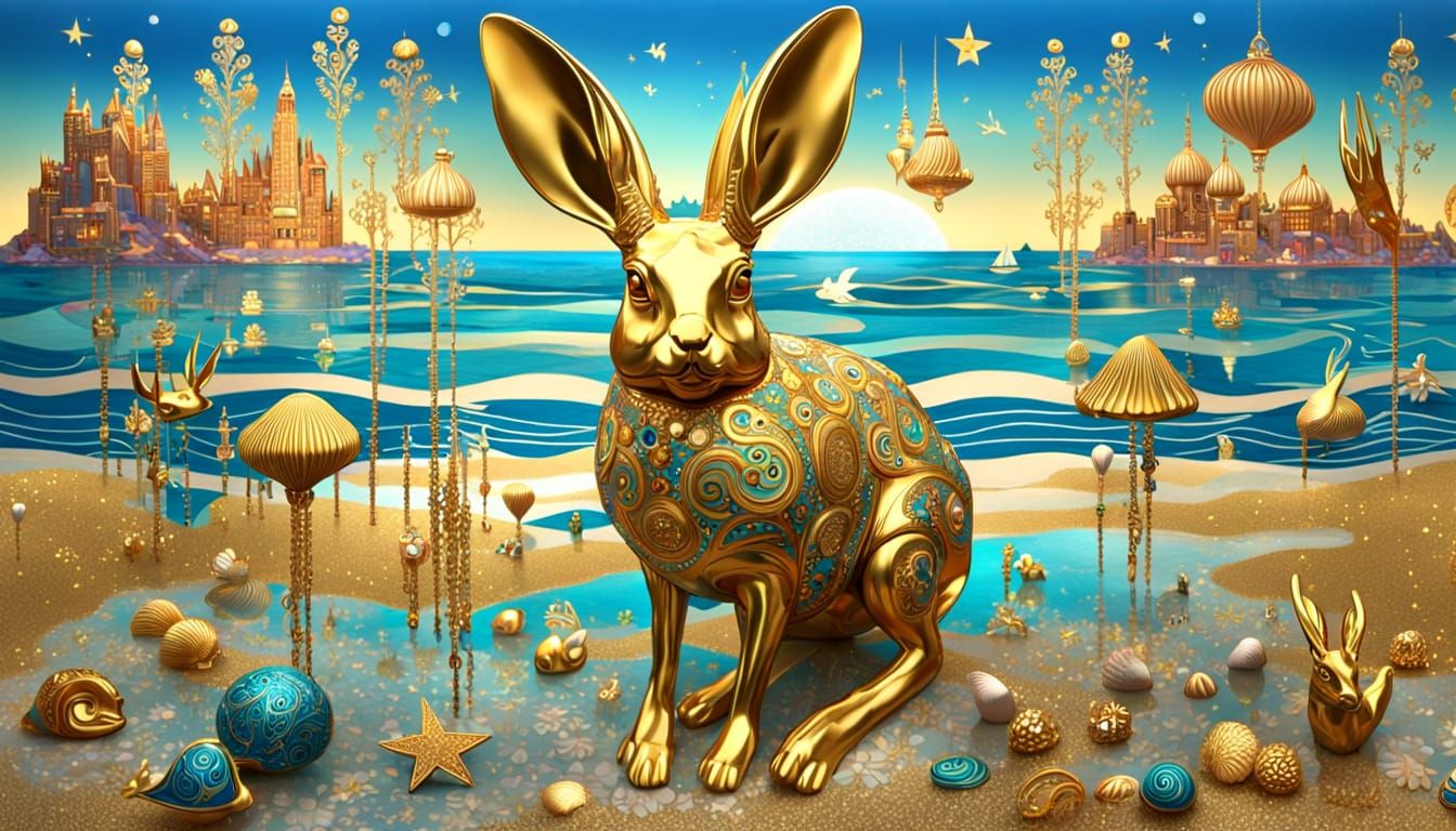 Jackalope Beach Holiday in Klimt Art Nouveau Style