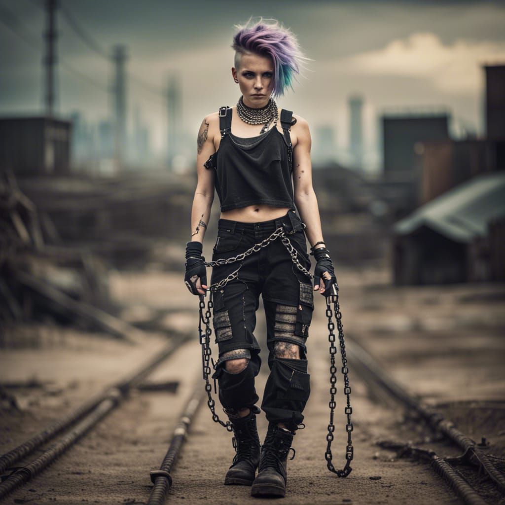 Post-Apocalyptic Woman with Chains in Glamour Shot