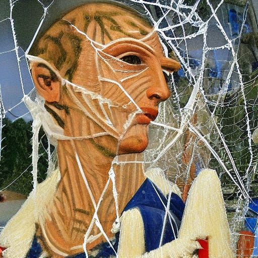 Bull Sculpture Crafted from Intricate Spiderwebs