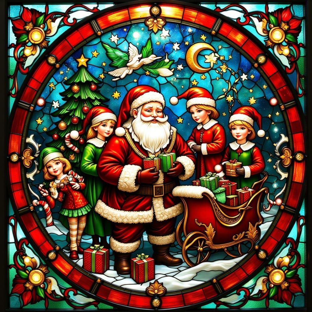 Vibrant Stained Glass Christmas Window Art