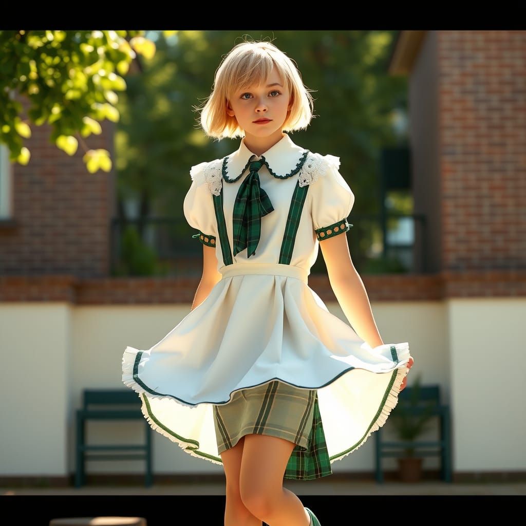 Elegant Young Man in Pastel Hued Schoolyard
