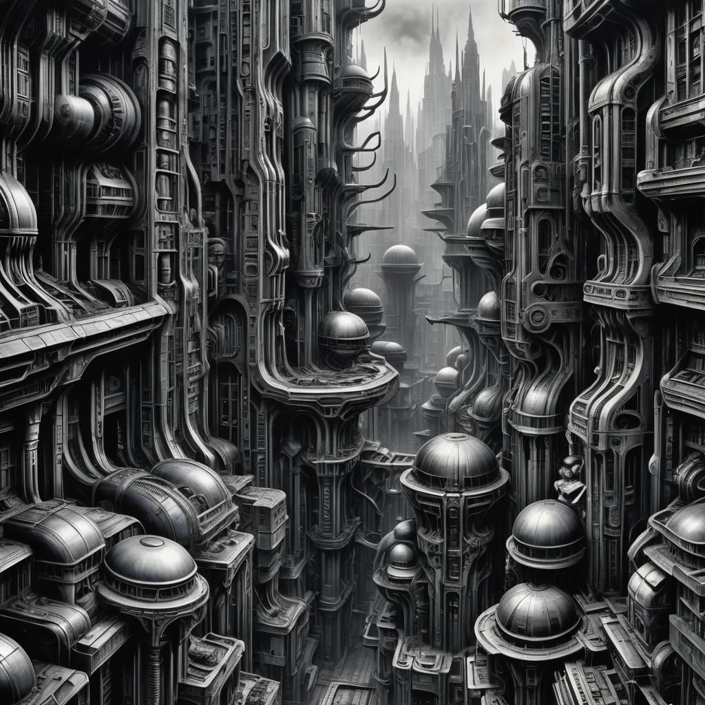 Dystopian Biomechanical City in Giger Style
