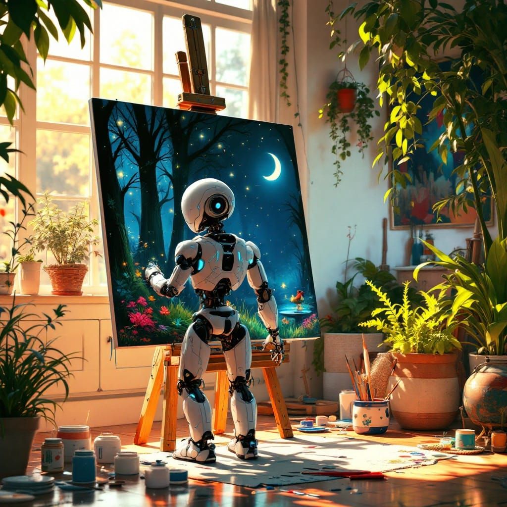 Whimsical Nighttime Forest Scene in Cyberpunk Studio