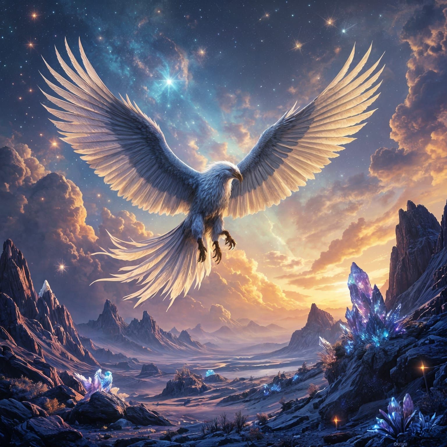 Majestic Griffin Soars Through Cosmic Nebula Sky