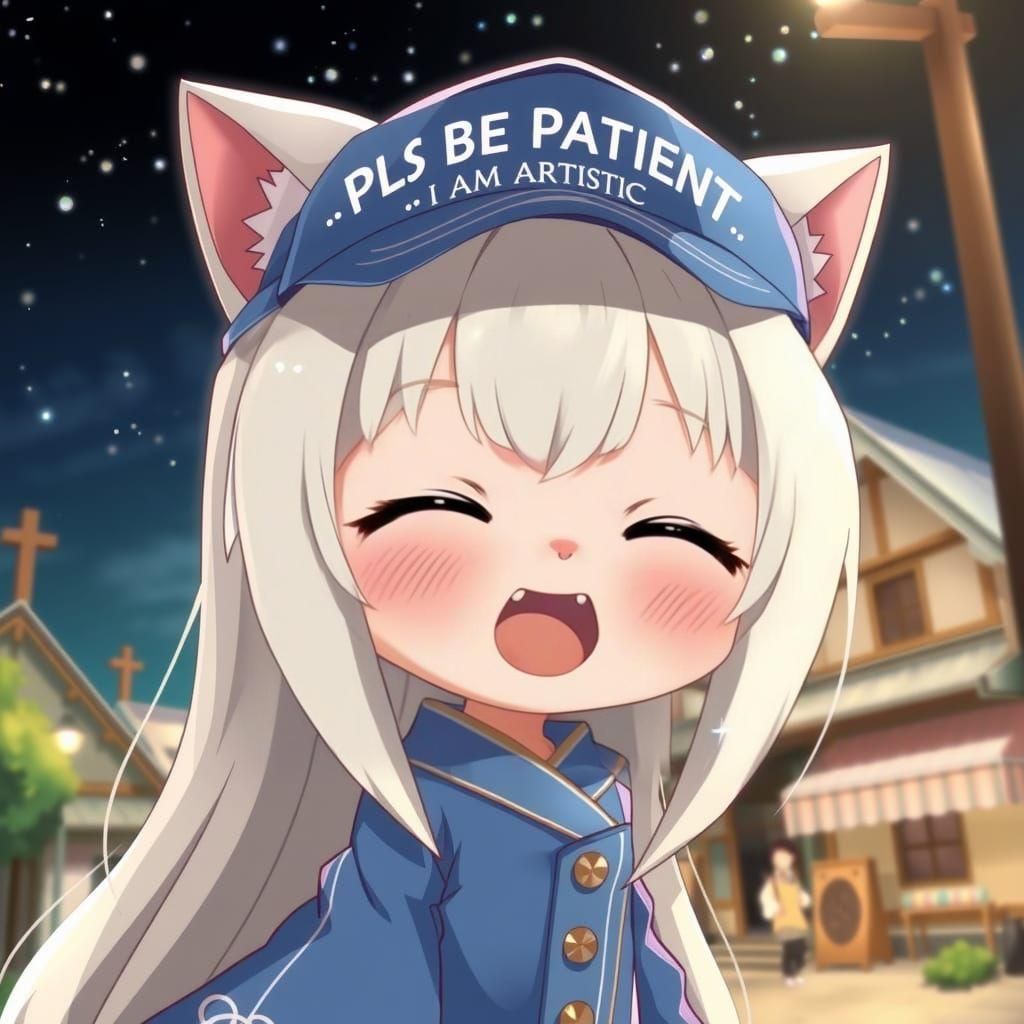 Adorable Chibi Catgirl Yawning in Anime Style