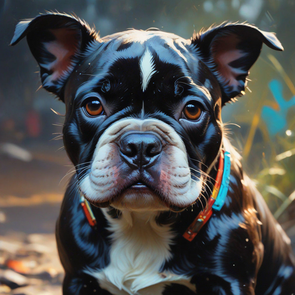 Closeup portrait of gorgeous baby black bull dog, Ismail Inc...