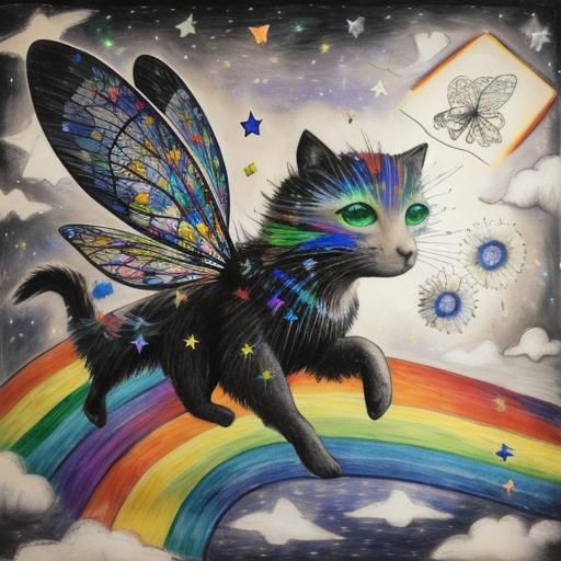 Starry Night Flight: Surreal Kid's Crayon Rayograph