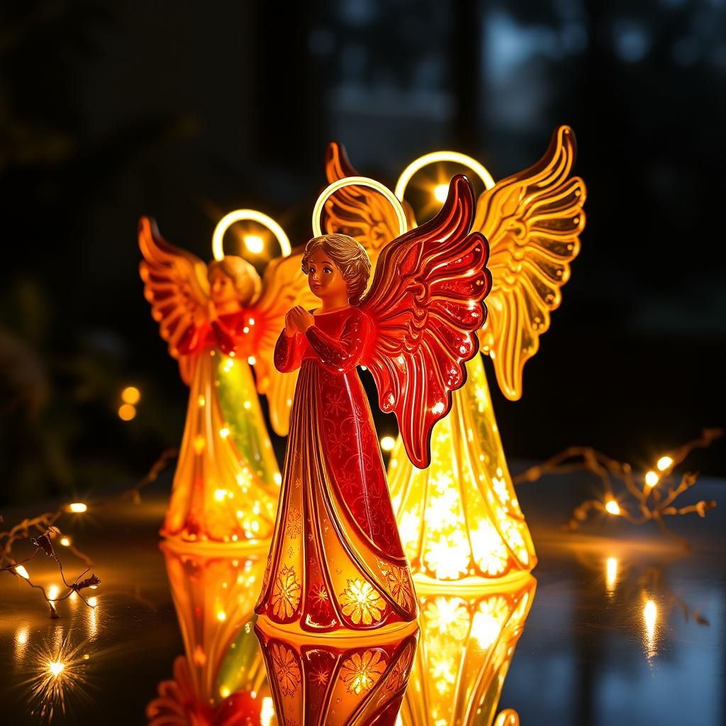 Enameled Glass Angels with Vibrating God Lights