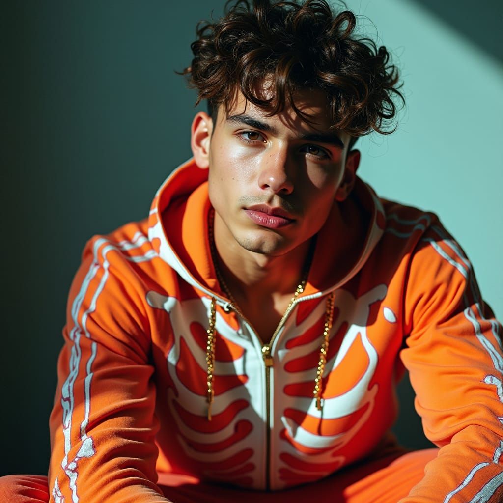 Youth in Skeleton Tracksuit: High-Fashion Portrait