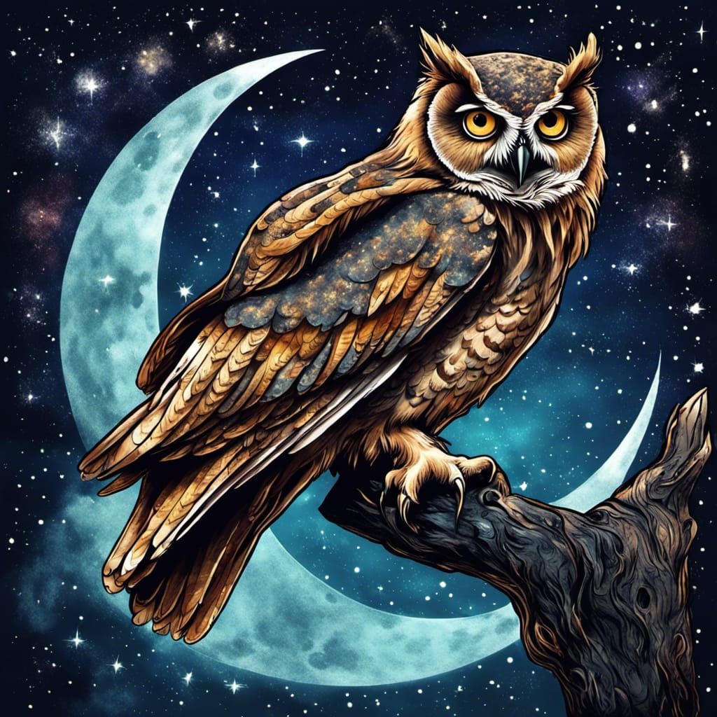 Owl Perched High Against Night Sky