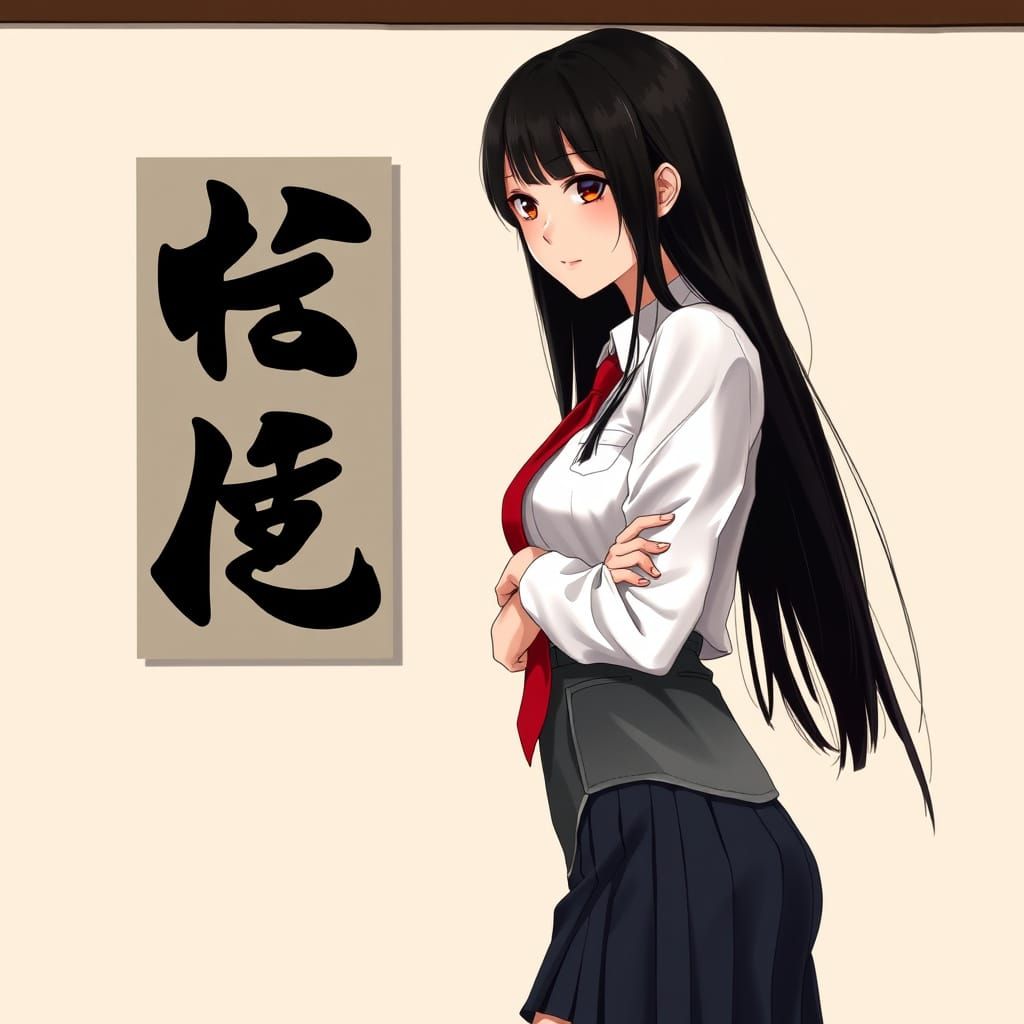 Elegant Japanese Woman in School Uniform