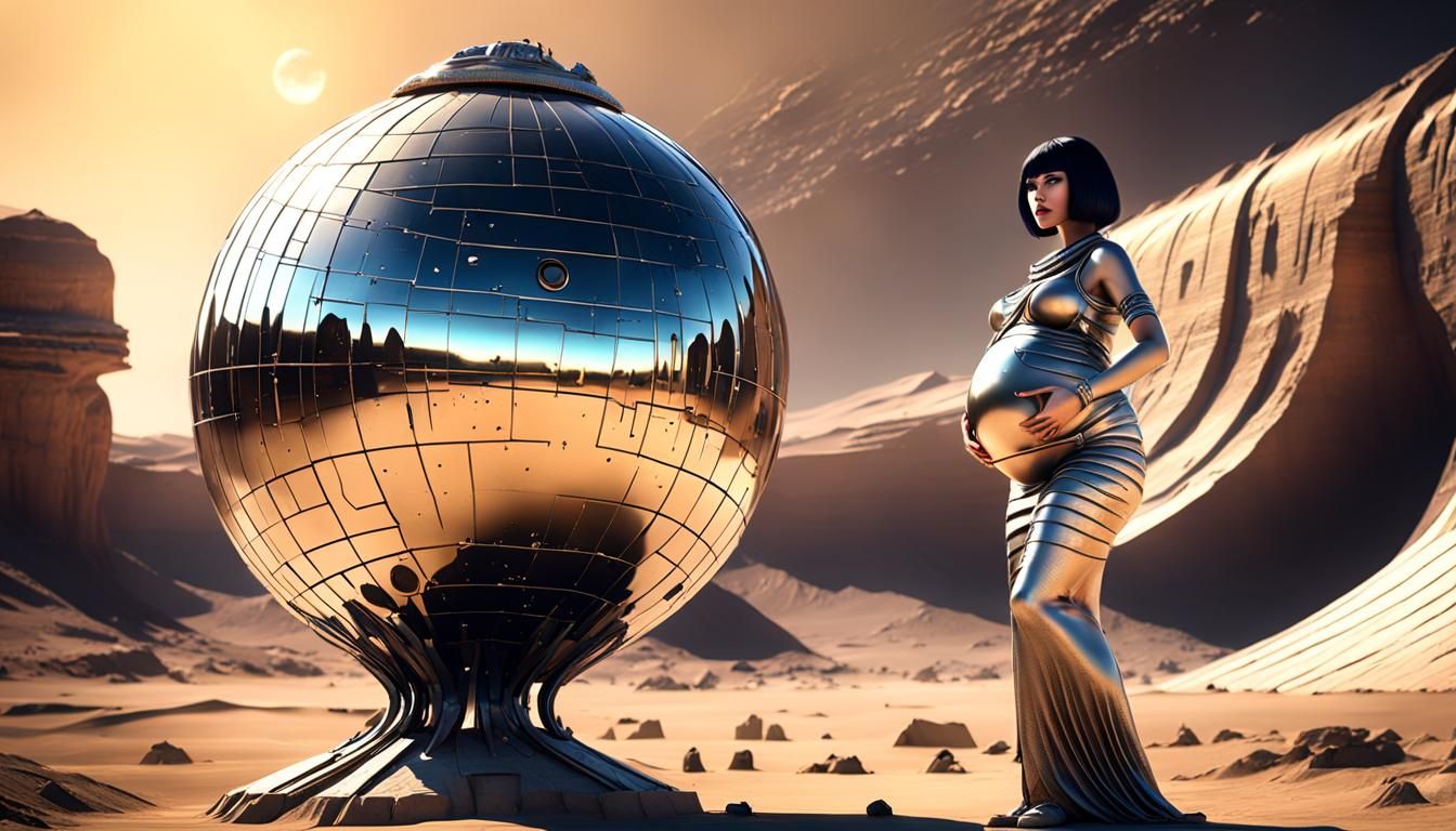Pregnant Titanium Android on Venus in Astral Style