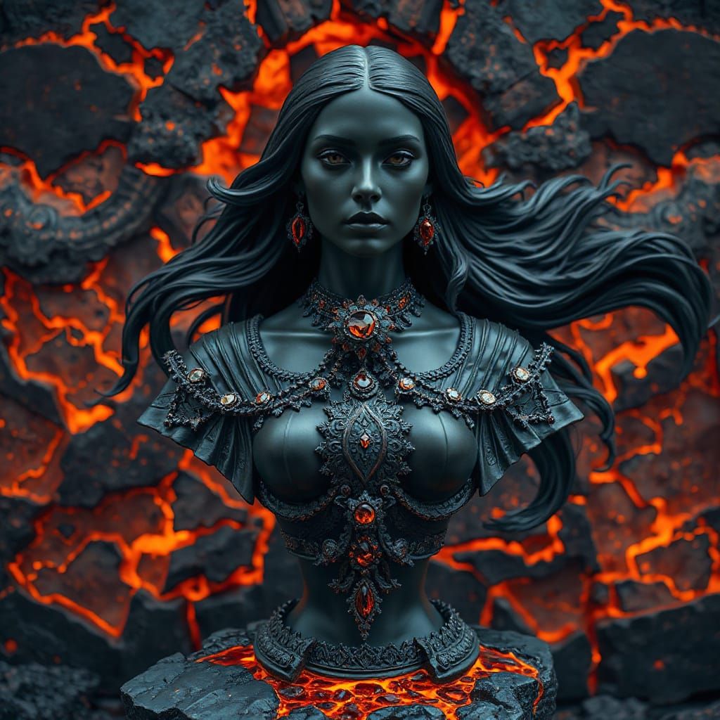 Obsidian Woman: Mystical Portrait in Volcanic Style