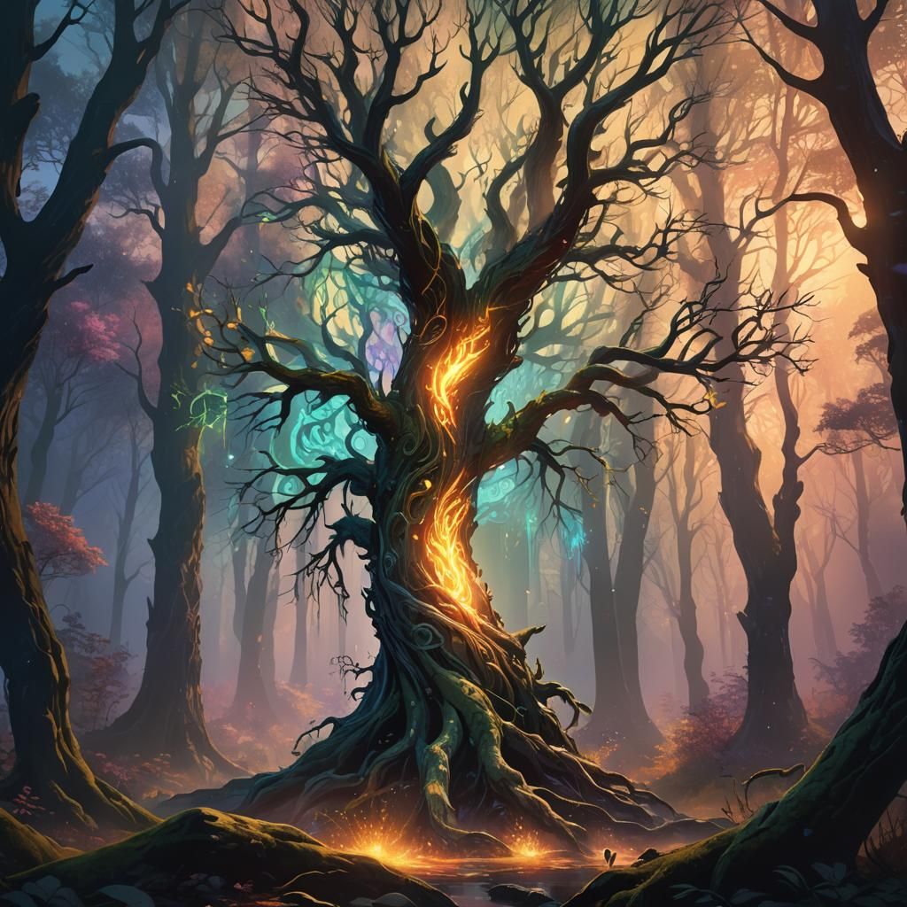 Energy Being in Mystical Forest: Digital Art