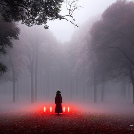 Red-Eyed Creature in Rain with Haunted Doll