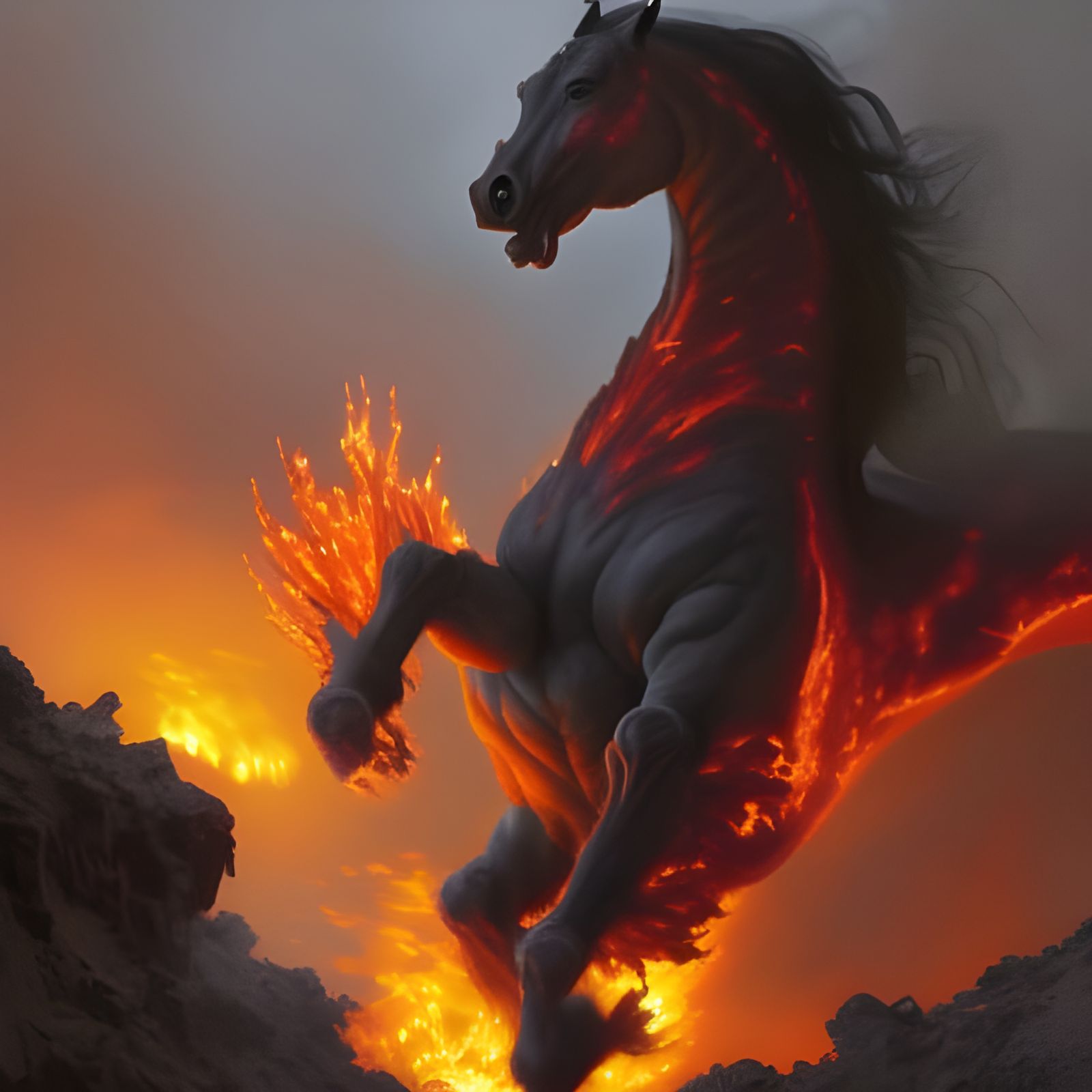 Fiery Magma Horse Emerges from Hell Gateway