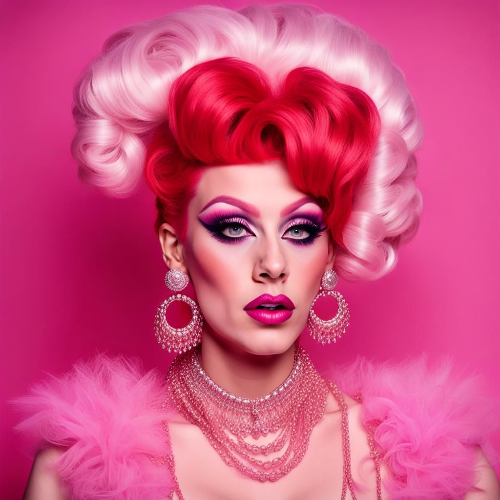 Sissy Drag Queen with Bold Makeup in Detailed Matte Painting