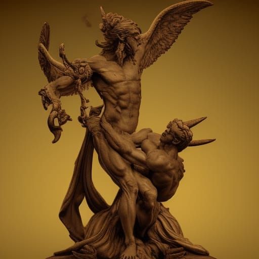 God Hugging Satan Sculpture in Renaissance Style