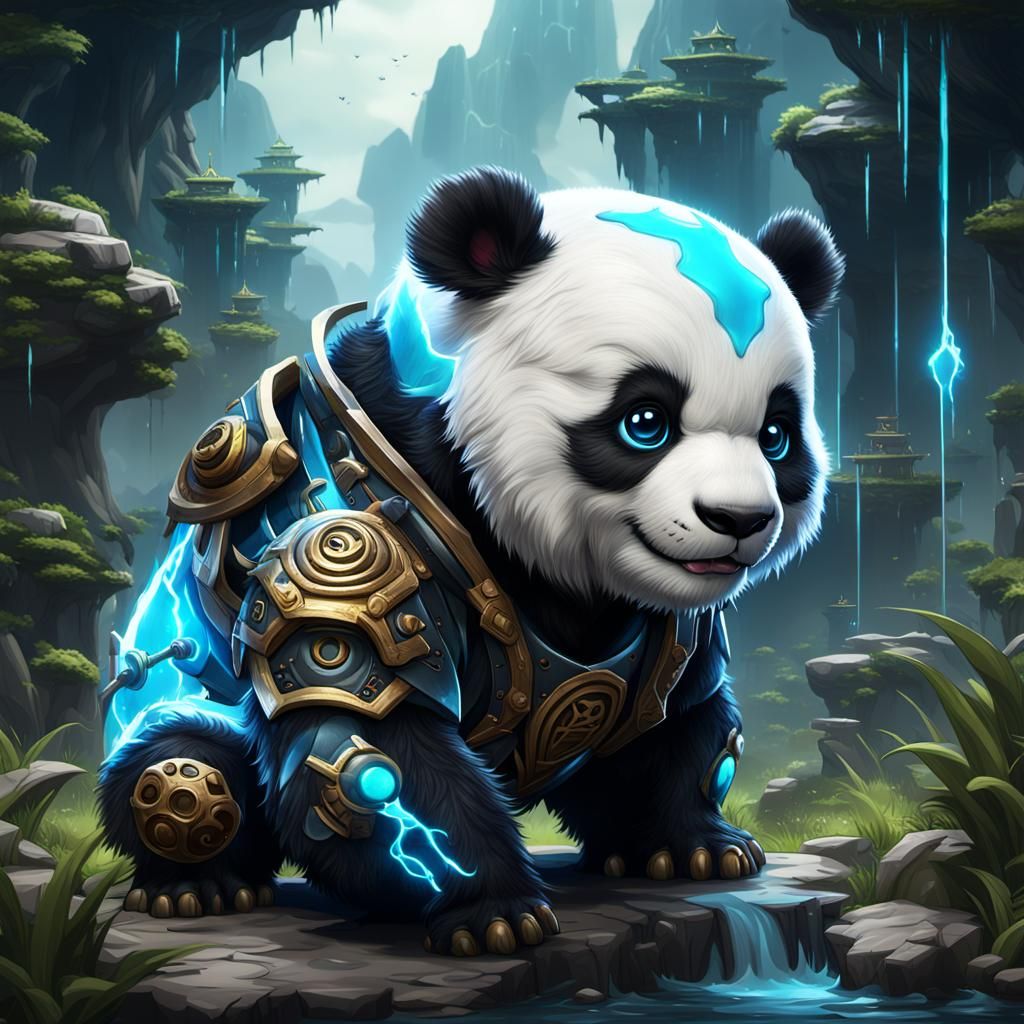 Chibi Thunder Panda Fantasy Concept Art