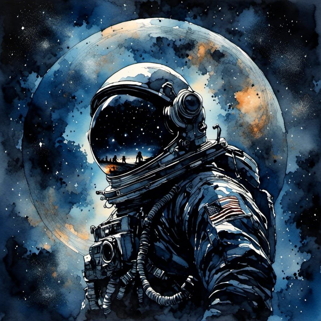 Man's Silhouette Floating in Galaxy Void