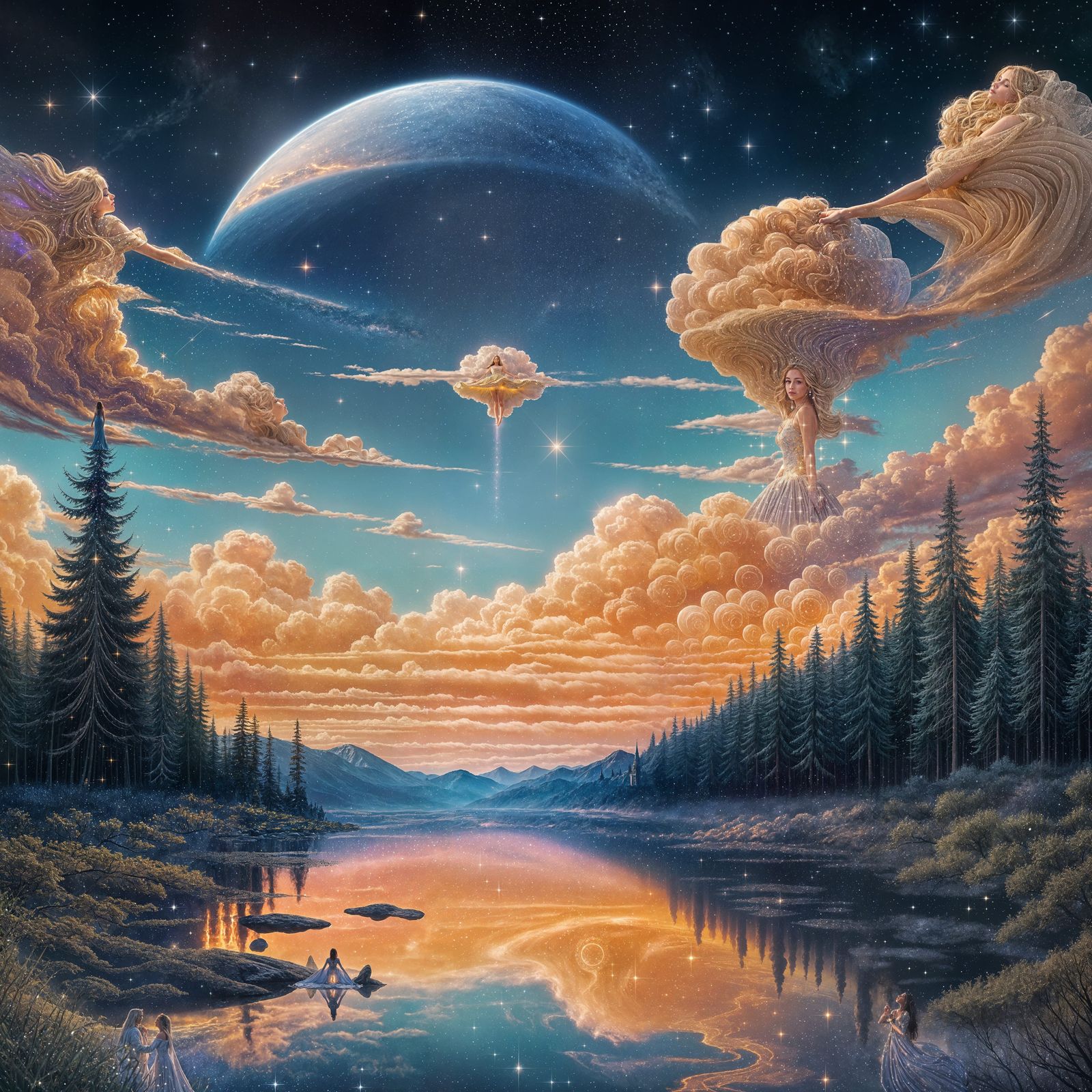 Celestial Princess in Royal Attire Amidst the Stars