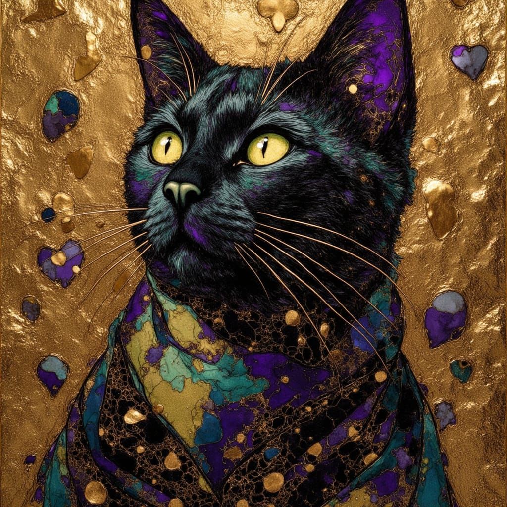 Brocade Cat Portrait in Earth Tones