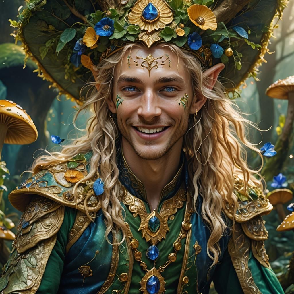 Sun Elf Dancing in Faerie Mushroom Patch