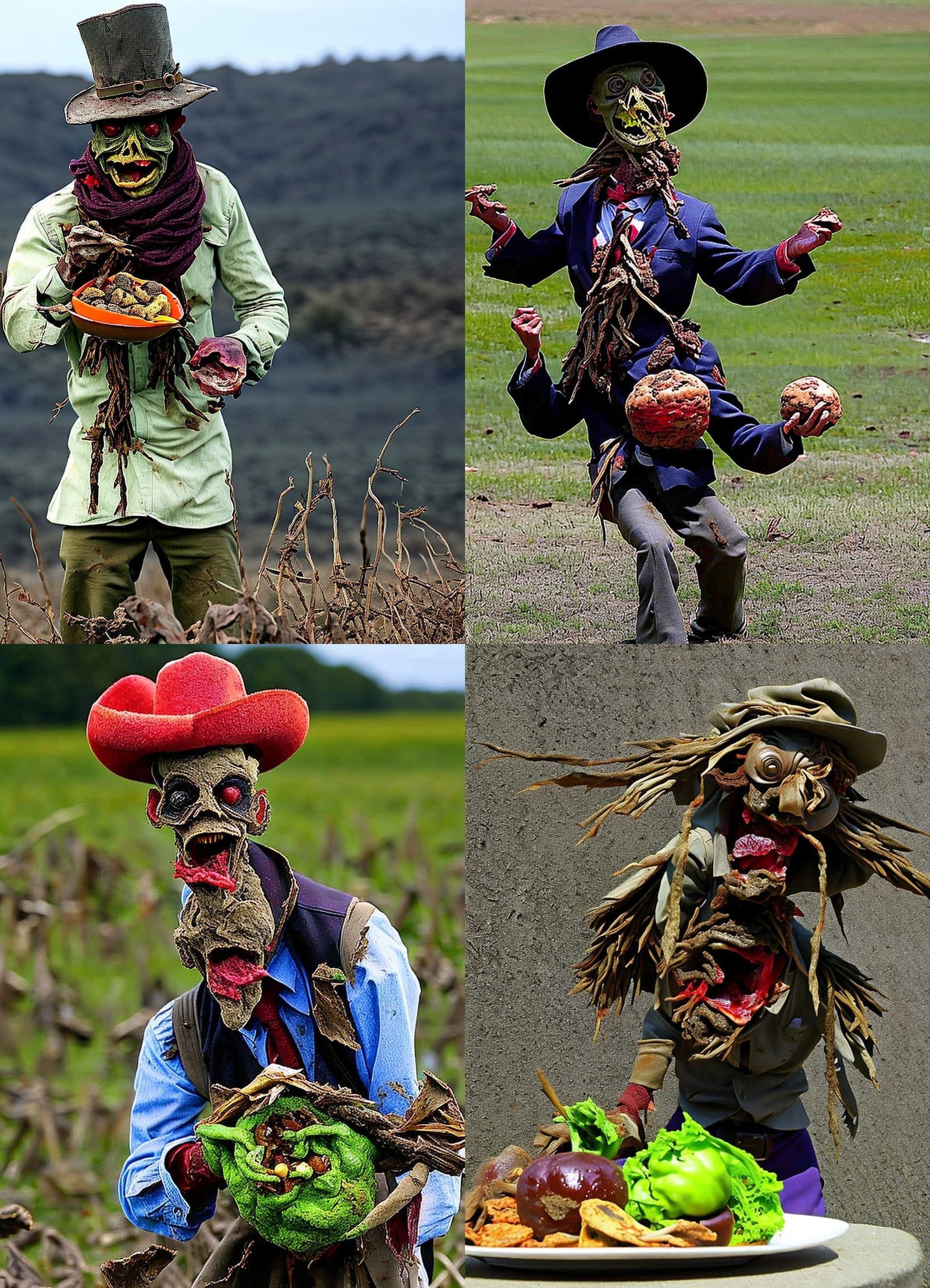 Zombie Scarecrow Feast: A Macabre Horror Scene