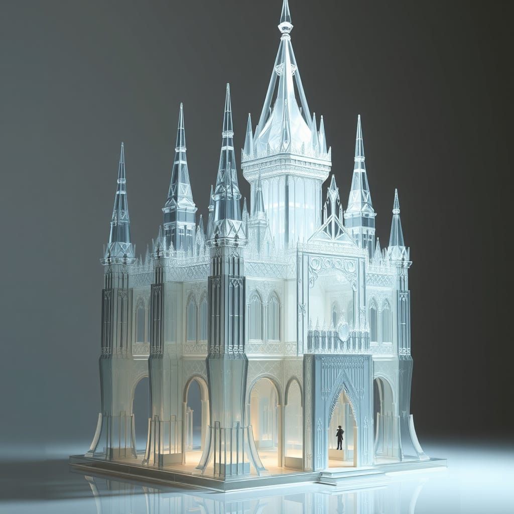 Delicate Glass Castle with Sharp Edges in Futuristic Style