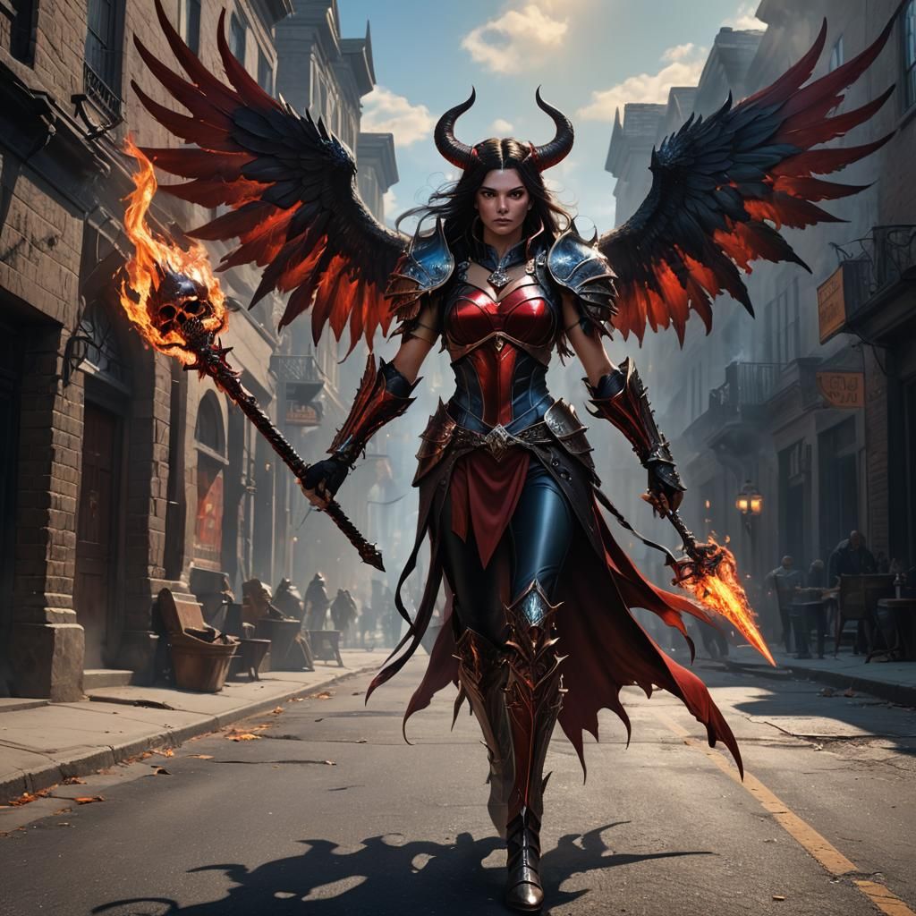 Demoness with Flaming Wings Concept Art