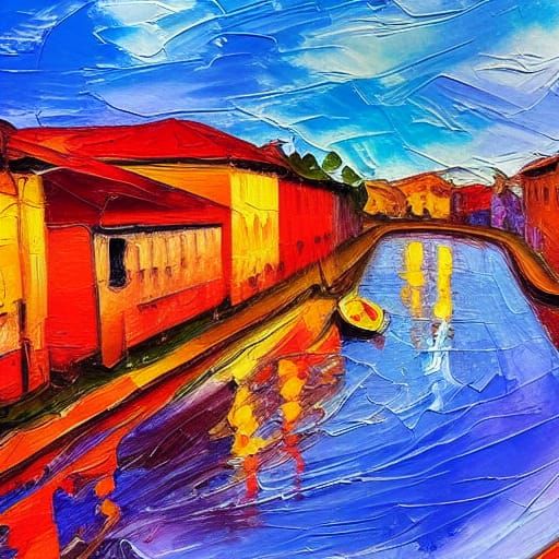 Italian Canal in Expressionist Impasto Style