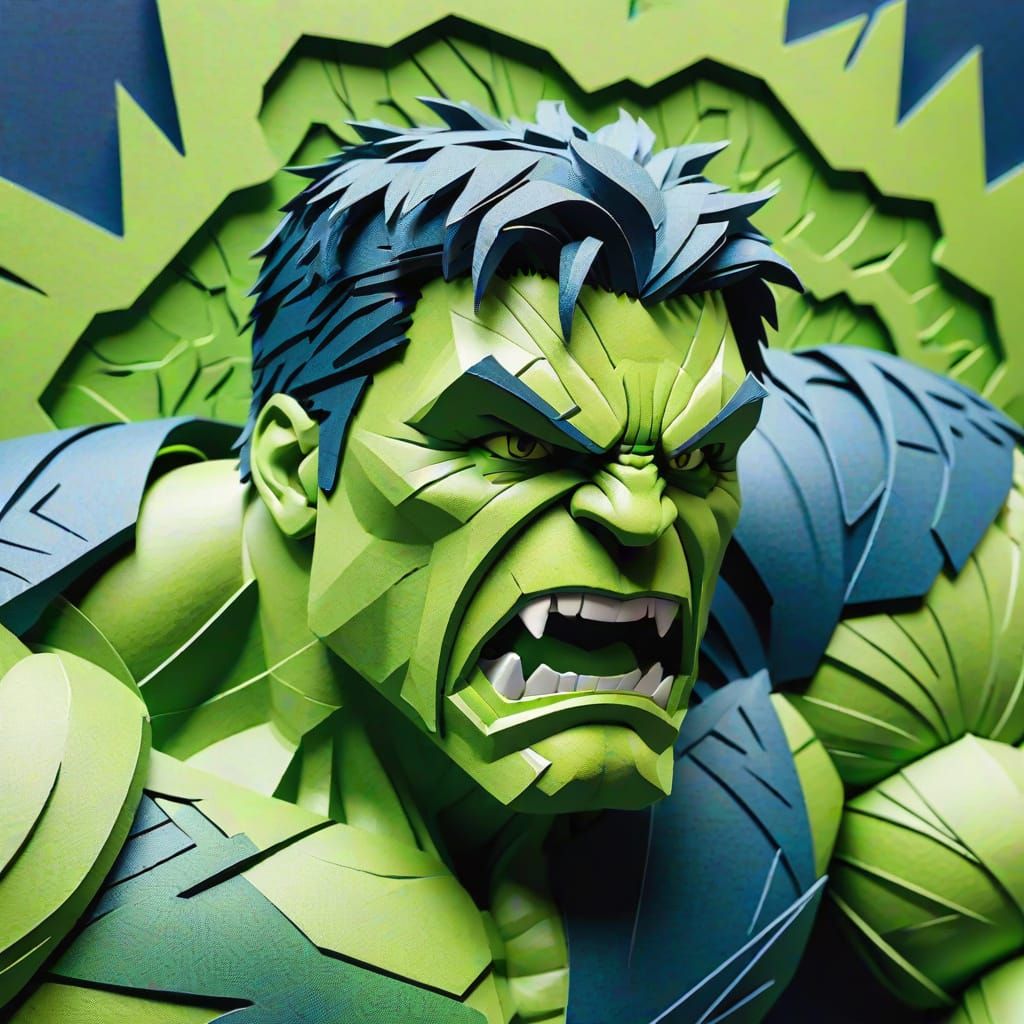 Incredible Hulk Kirigami Art in Comic Book Style