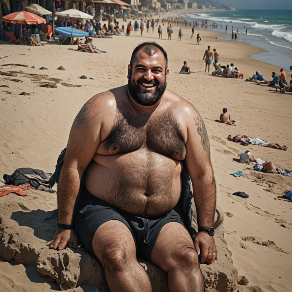 Lebanese Man Smiling on Beach: Detailed Matte Painting