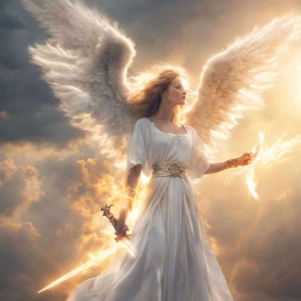 Angels with Fire Sword in Divine Light