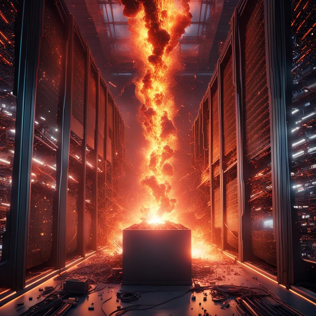Explosion in Data Center: Detailed Matte Painting