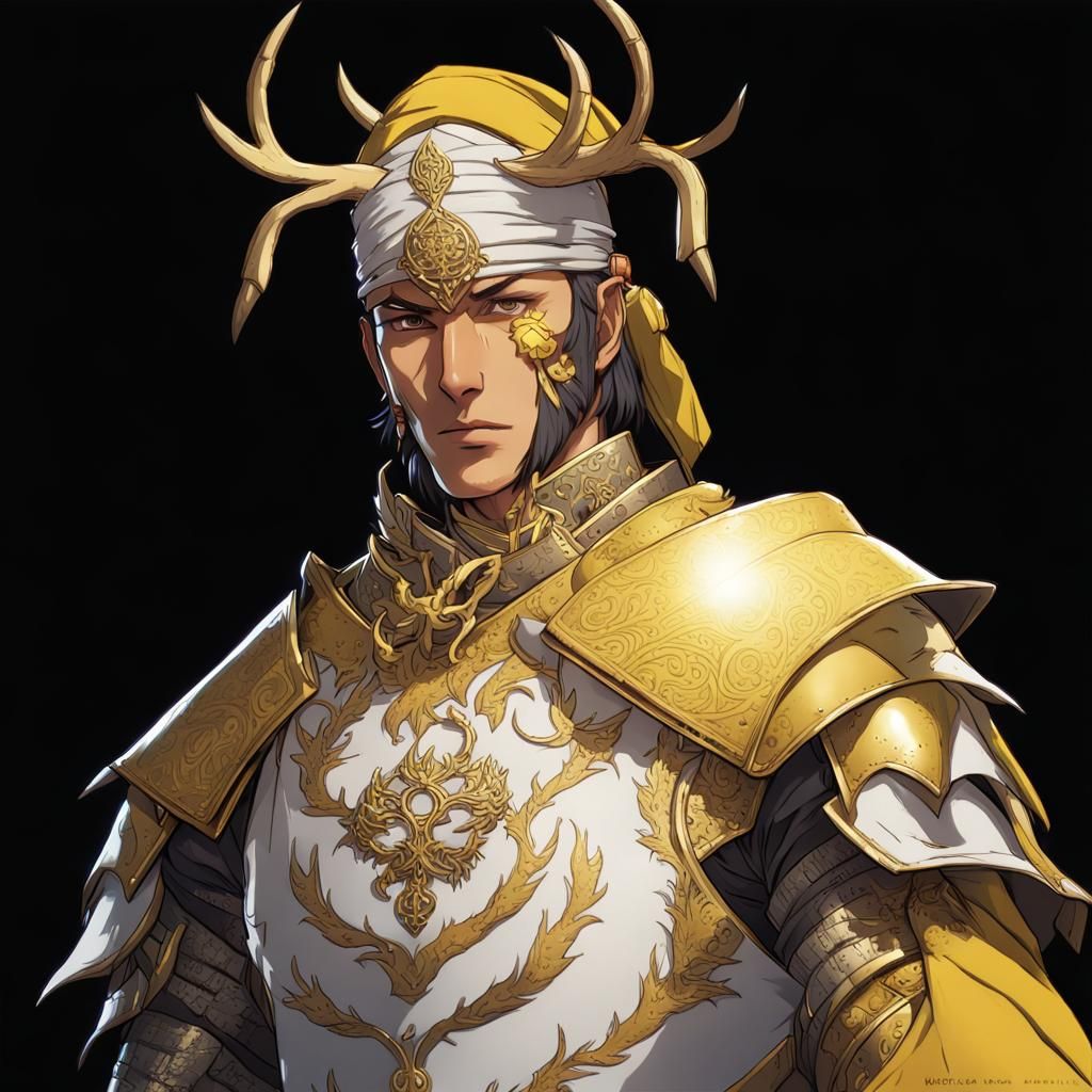 Islamic Warrior in Anime Style Golden Armor