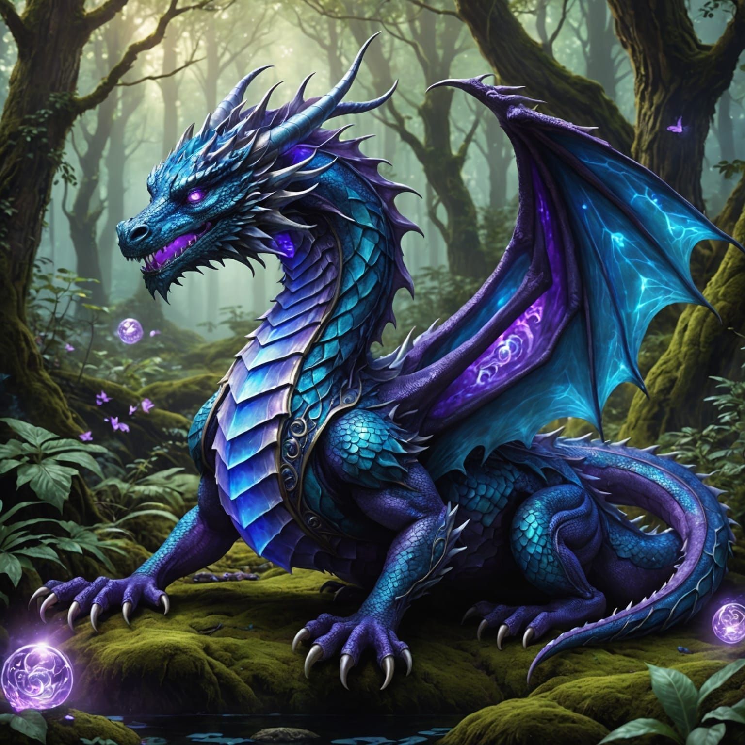 Majestic Dragon in Enchanted Forest: Digital Fantasy Art