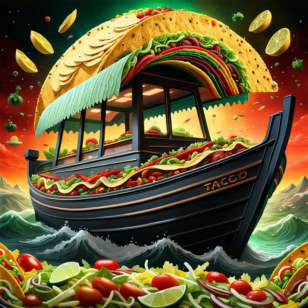 Taco Boat Sailing on Salad Sea: Matte Painting