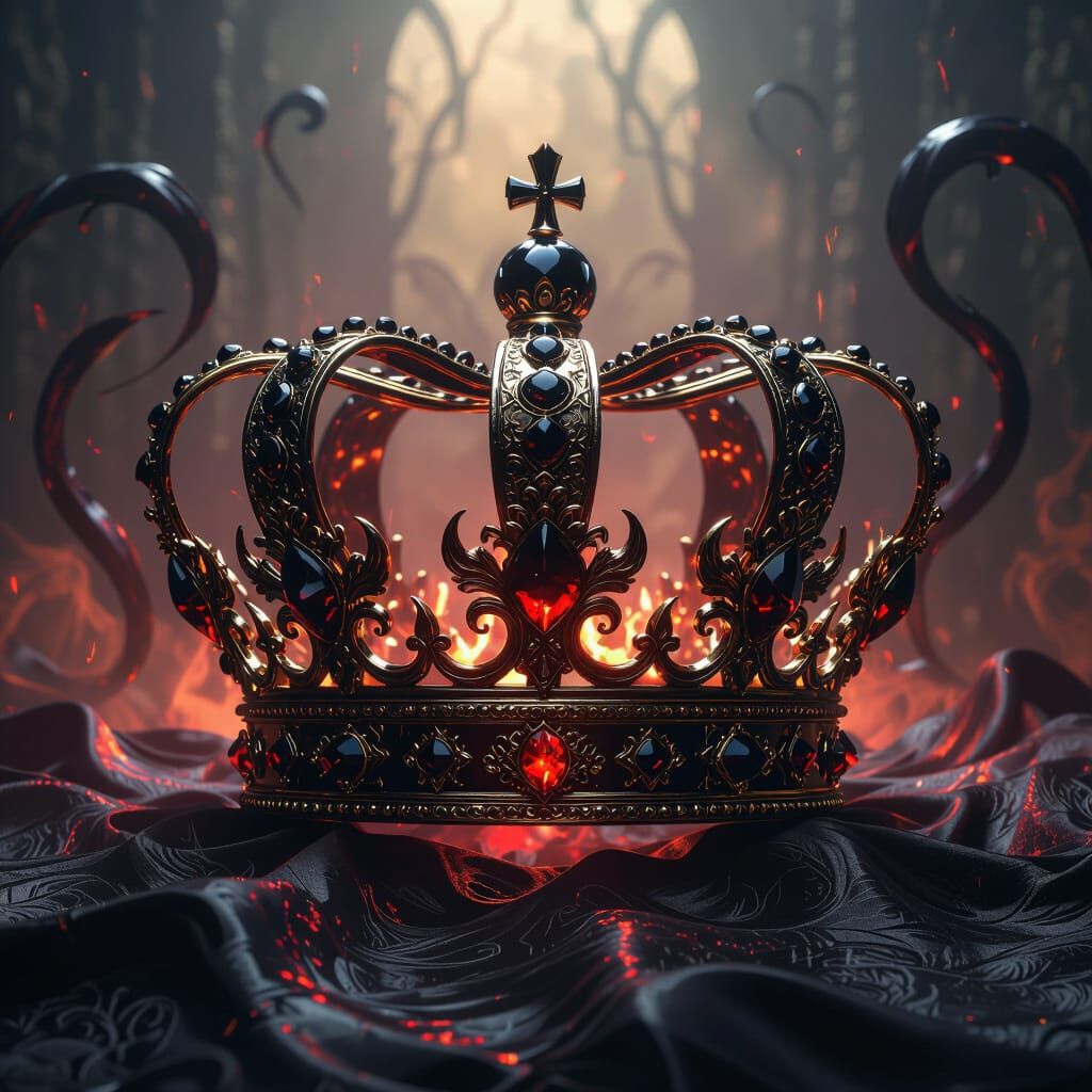 Dark Obsidian Crown with Crimson Glow in Swirling Shadows
