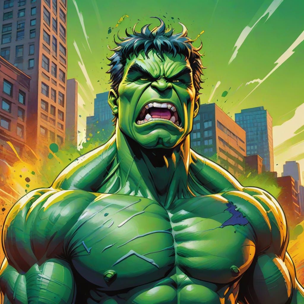 Hulk Roaring in Gouache Comic Book Art