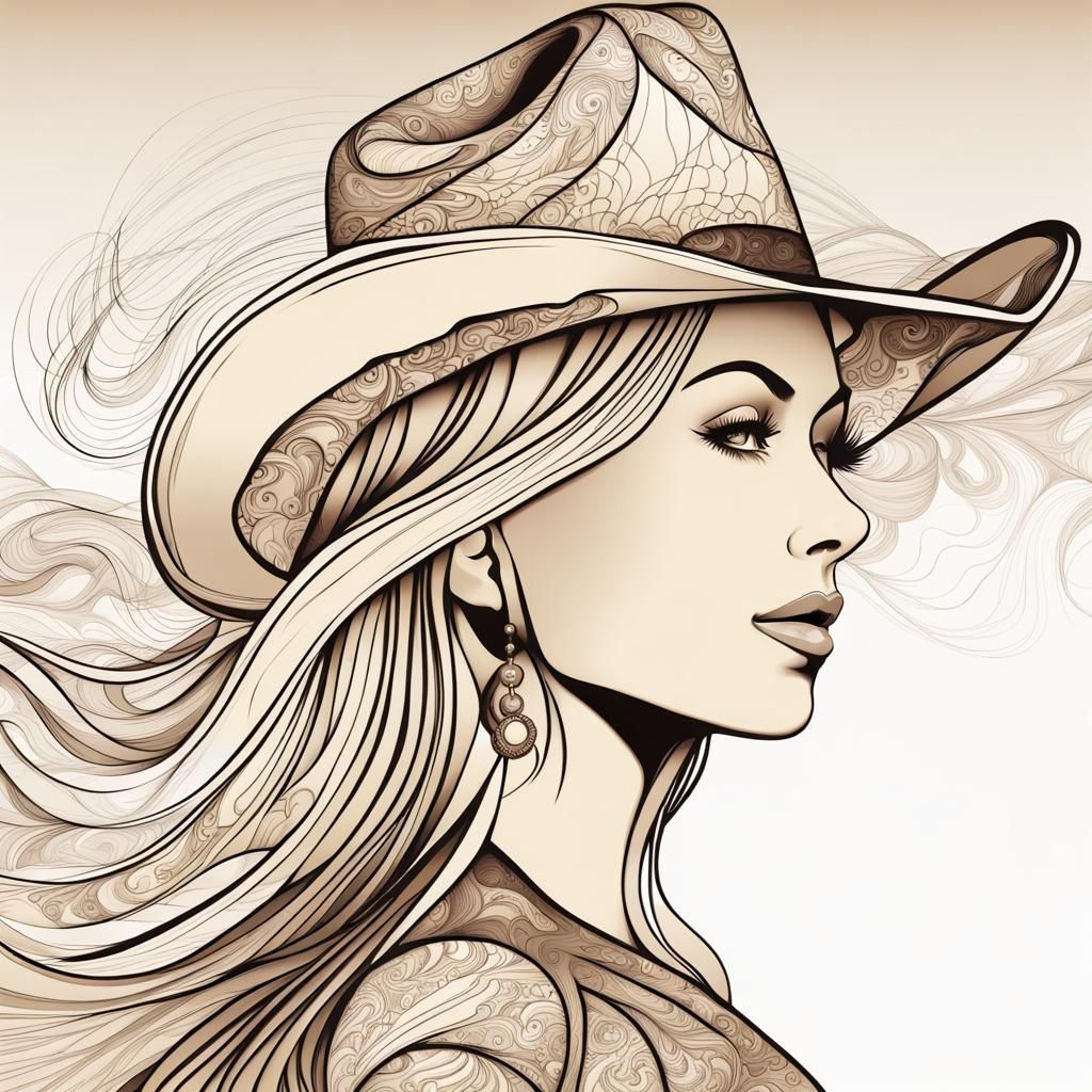 Blonde Cowgirl in Cowboy Hat with Abstract Fractals
