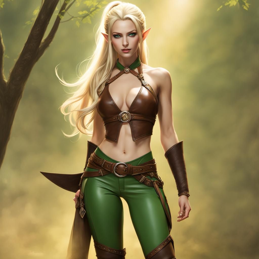 Ethereal High Elf Archer in Dreamlike Matte Painting