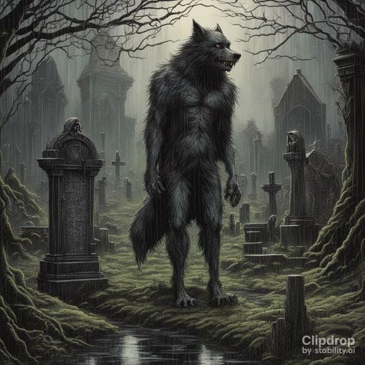 Menacing Werewolf Portrait Under Full Moon