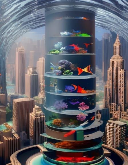 A giant 'Inception Style' tropical fish tank in the middle o...