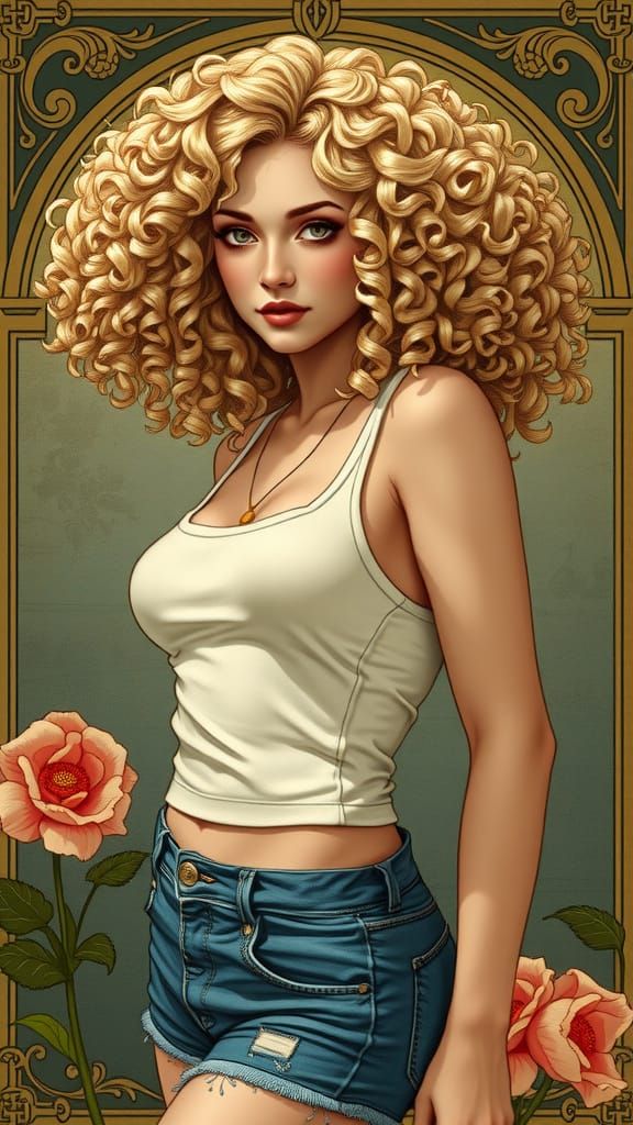 Blonde Woman in Art Nouveau Style Jeans Ad