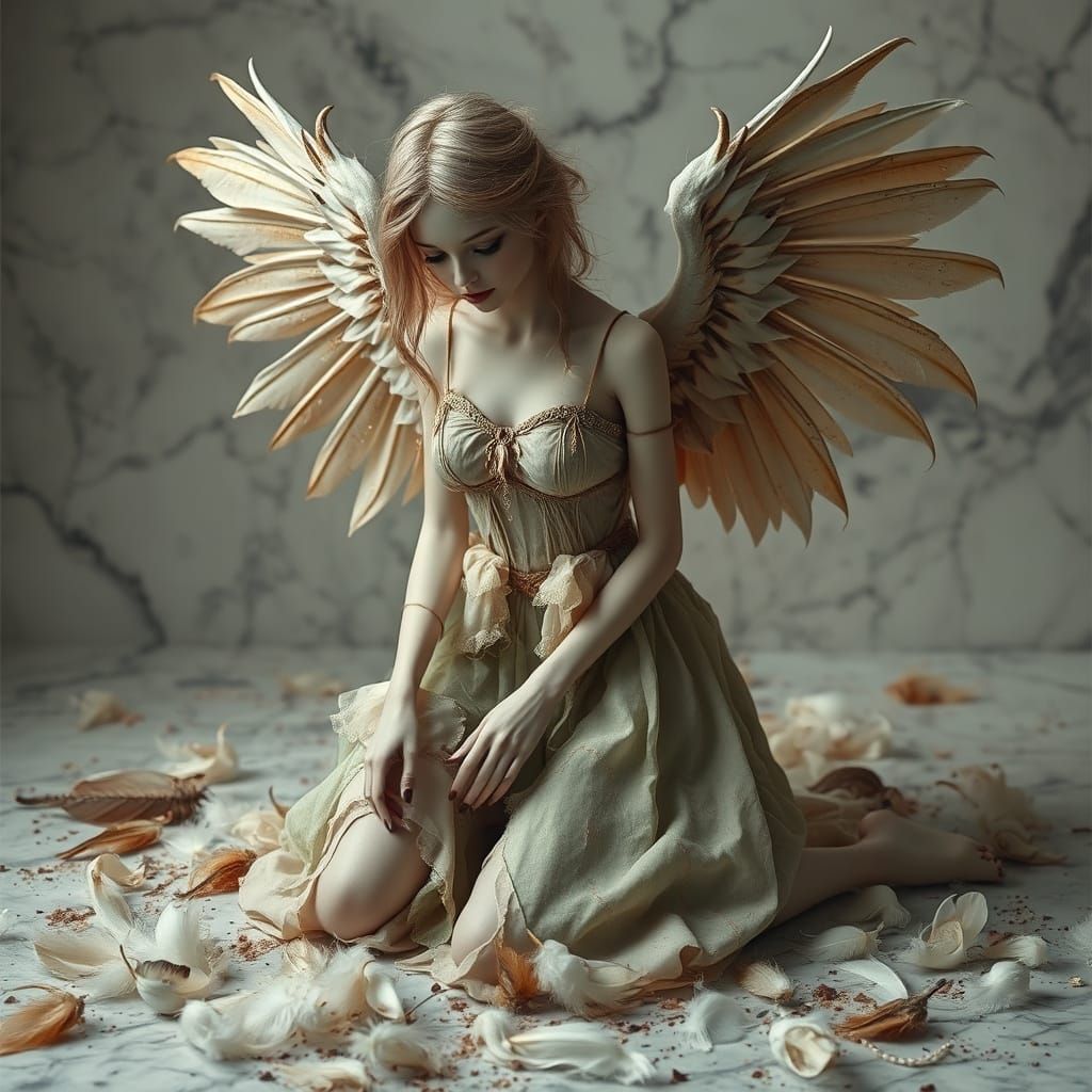 Ethereal Fallen Angel in Tattered Glory